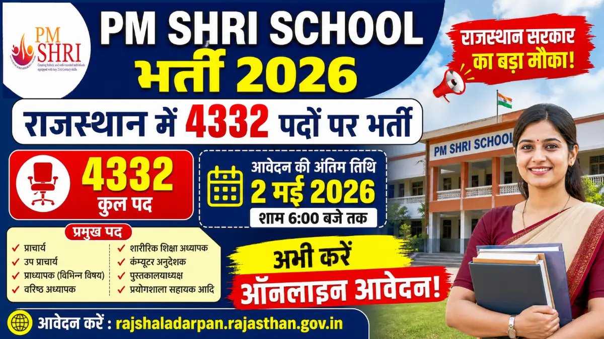 PM SHRI School Recruitment 2026: राजस्थान पीएम श्री स्कूलों में 4332 पदों पर भर्ती, आवेदन की अंतिम तिथि 2 मई
