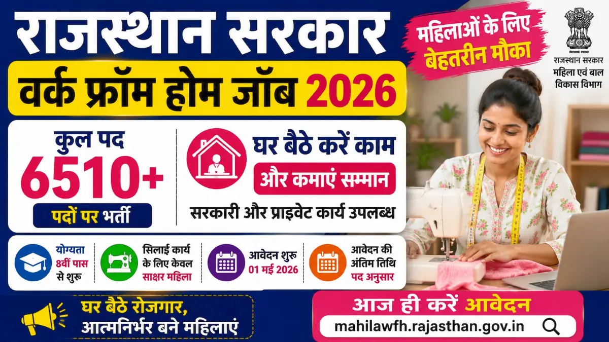 Rajasthan Work From Home Job 2026: महिलाओं के लिए घर बैठे नौकरी का शानदार मौका, 8वीं पास भी करें आवेदन