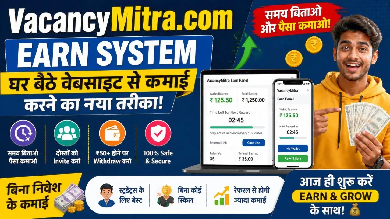 Vacancy Mitra Online Earning: घर बैठे वेबसाइट से कमाई करने का नया तरीका