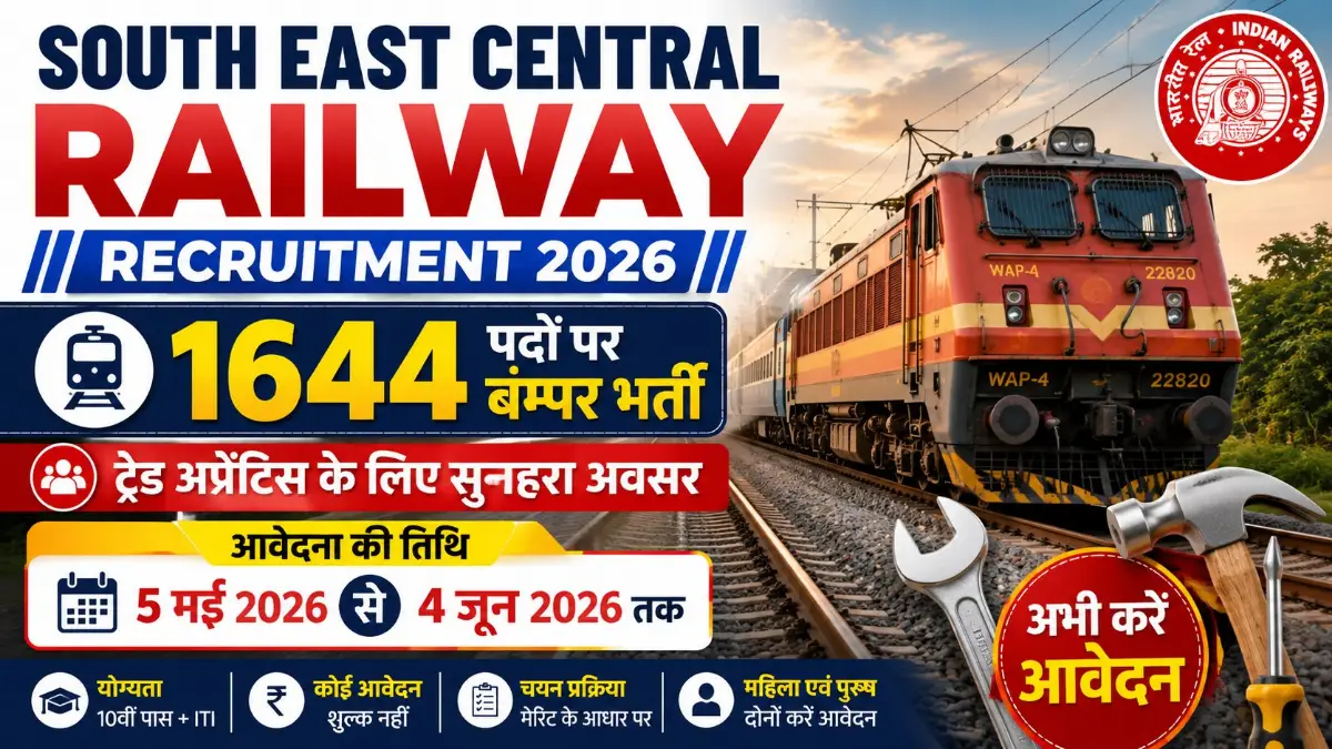 SEC Railway Recruitment 2026: 1644 अप्रेंटिस पदों पर भर्ती, 10वीं पास के लिए सुनहरा मौका